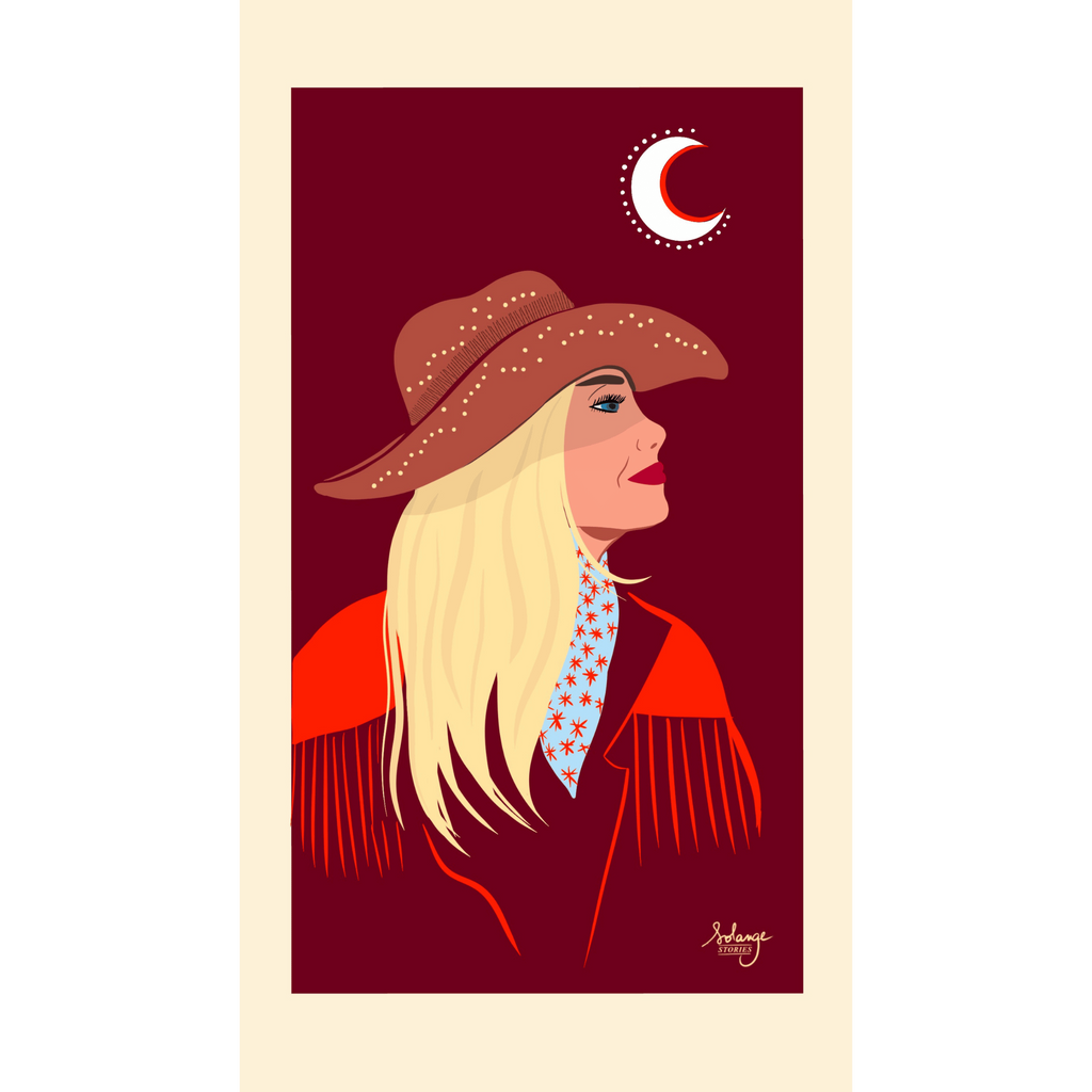 Affiche "Max" dessinée par Solange Stories représentant la face Max de Marie Max de profil portant un chapeau de cow-boy