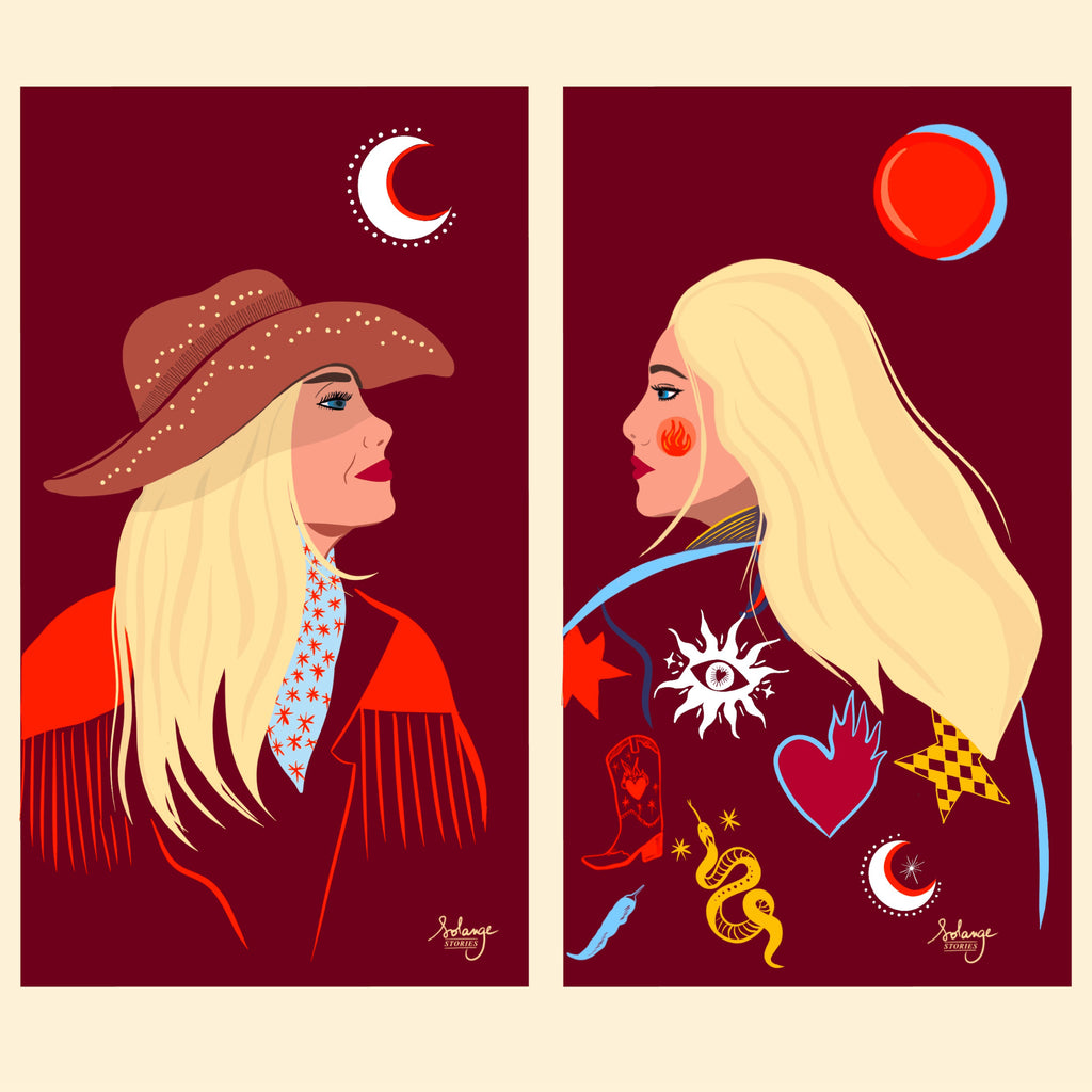 Duo d'affiches "Marie" et "Max" dessinées par Solange Stories représentant la dualité de Marie Max