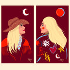 Duo d'affiches "Marie" et "Max" dessinées par Solange Stories représentant la dualité de Marie Max